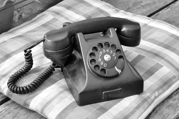 Vieux Téléphone Noir Noir Blanc Style Vintage — Photo