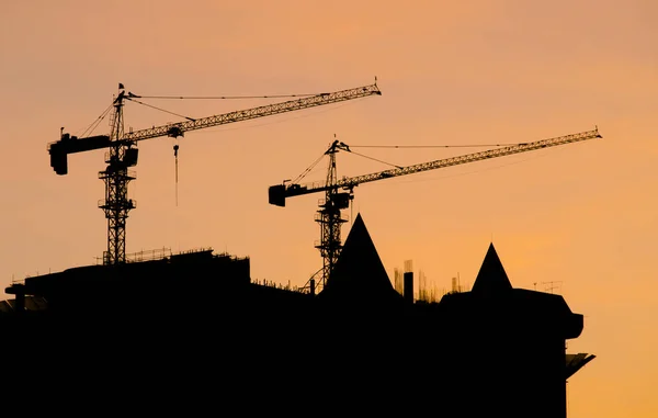 Projet Construction Silhouette Contre Coucher Soleil — Photo