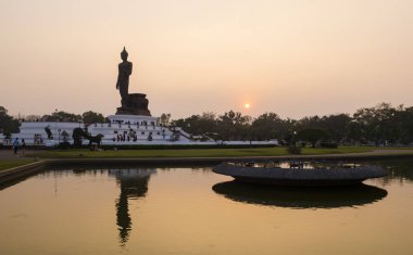 sunset at Buddhist park in the Phutthamonthon district, Buddha Monthon. Nakhon Pathom Province of Thailand.