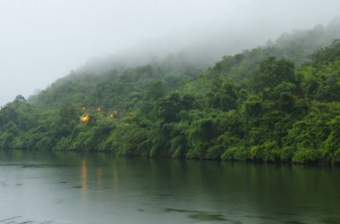 beautiful landscape with river, clouds and lake