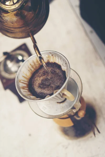 coffee drip process, vintage filter image, slow bar