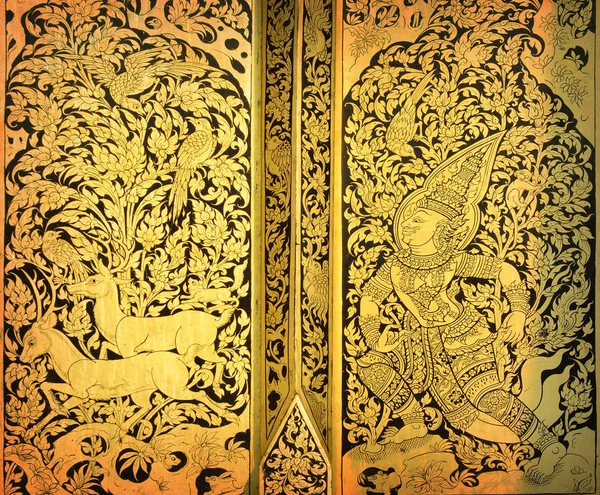 Тайська Живопис Деревини Золото — стокове фото