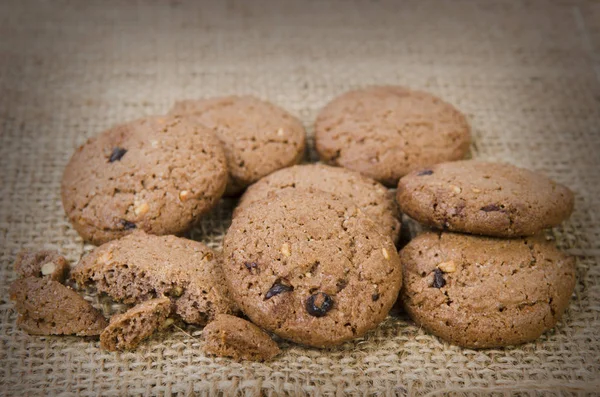 Stacked Chocolate Chip Cookies Brown Napkin — Stock Photo, Image