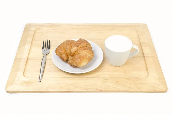 Croissant Leite Isolado Sobre Branco — Fotografia de Stock
