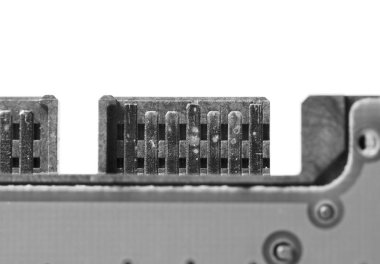 beyaz arka plan üzerinde sabit disk bağlantı noktası makro resmi