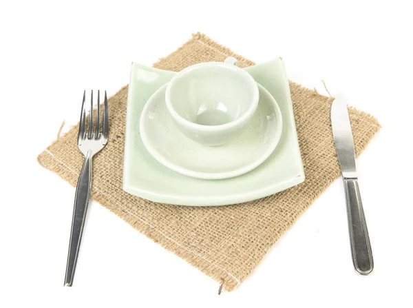 Dinner Place Setting Isolated White Background — Stock Photo, Image