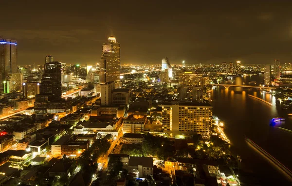 Bangkok Vista Nocturna Ciudad Con Río Tailandia — Foto de Stock