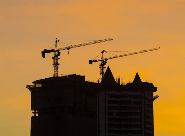 Coucher Soleil Sur Grue Construction — Photo