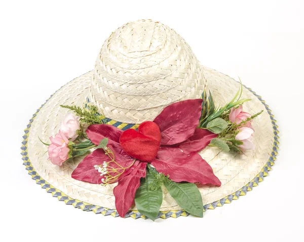 美丽的稻草夏帽与五颜六色的花 — 图库照片
