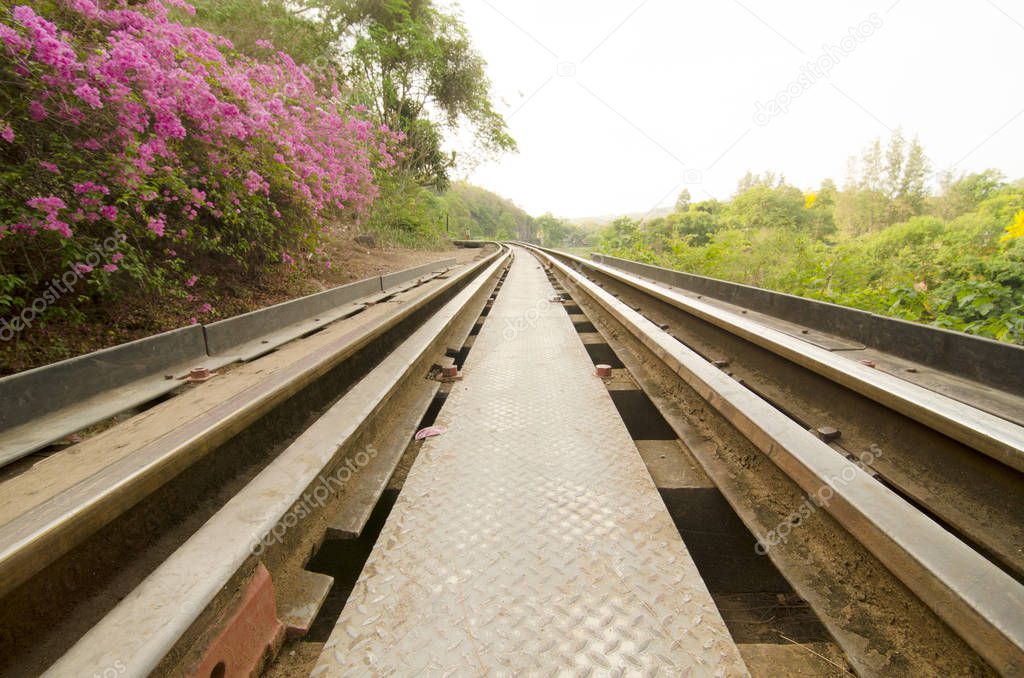 Railroad track, vintage filter image