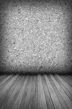 taş duvar ve siyah beyaz tahta arka plan ile eski iç