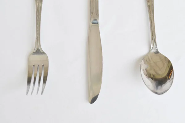 Gümüş Çatal Bıçak Beyaz Masa Kaşık — Stok fotoğraf