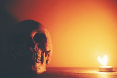 Cadılar Bayramı kavram, vintage filtre görüntü insan kafatası