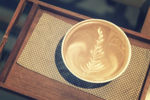 Koffie Latte Art Vintage Gefilterde Beelden — Stockfoto