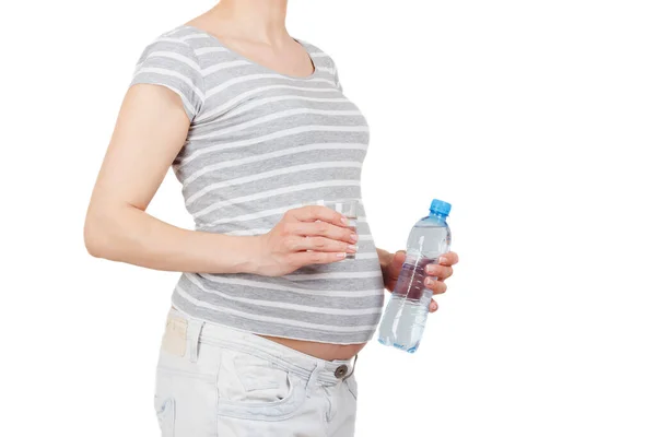 Беременная Женщина Различными Таблетками Руке Изолированные — стоковое фото