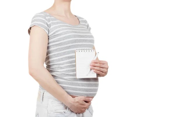 Έγκυος Γυναίκα Διάφορα Χρωματιστά Ρούχα Για Ένα Νεογέννητο Απομονωμένη — Φωτογραφία Αρχείου