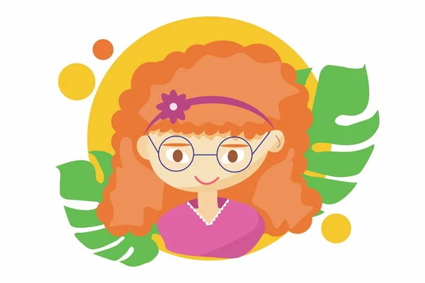 Hermosa Linda Chica Verano Ilustración Vectorial Hermosa Cara Niña Feliz — Vector de stock