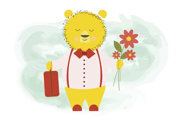 Simpatico Orso Tornato Viaggio Con Una Valigia Bagaglio Fiori Illustrazione — Foto stock gratuita