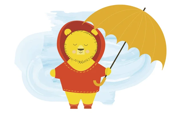 Cute Bear Hood Stands Umbrella Cartoon Character Vector Illustration — Free Stock Photo