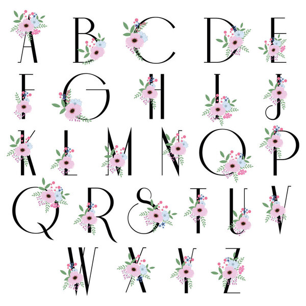 Цветение алфавита - шрифт для оформления свадебного логотипа
