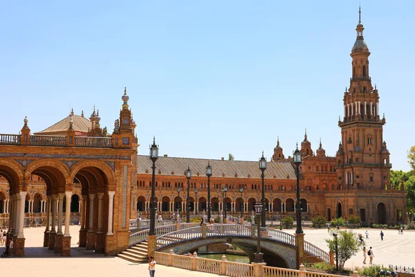 Seville España Junio 2018 Hermosa Vista Plaza España Con Turistas — Foto de Stock