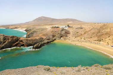 Playa Papagayo, vahşi paradisiacal beach Lanzarote Adası, İspanya