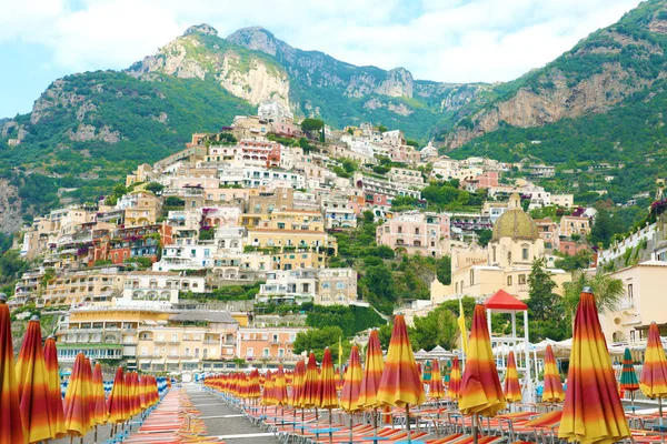 Splendida Vista Sul Paese Positano Dalla Spiaggia Costiera Amalfitana Italia — Foto Stock