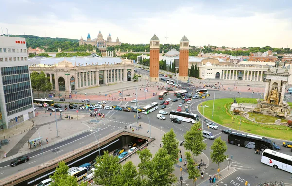 Barcelona, İspanya - 13 Temmuz 2018: Placa d'Espanya, Barcelona, Katalonya, İspanya havadan görünümü