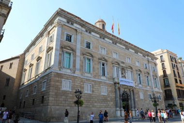 Barcelona, İspanya - 11 Temmuz 2018: palace Generalitat de Catalunya, Barselona, İspanya, cumhurbaşkanlığı