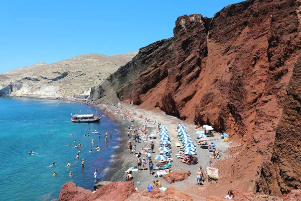 Červená Pláž Ostrově Santorini Řecko Letní Krajina Výhled Moře — Stock fotografie