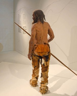 Bolzano, İtalya - 27 Nisan 2016: Üreme Oetzi South Tyrol Müzesi Arkeoloji Bolzano, South Tyrol, İtalya'nın Similaun adamı