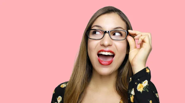 Excited woman looking sideways screaming of joy. Closeup of happ