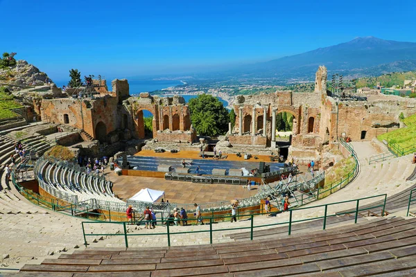 Taormina Antik Yunan Tiyatrosu Harabeleri, Sicilya — Stok fotoğraf