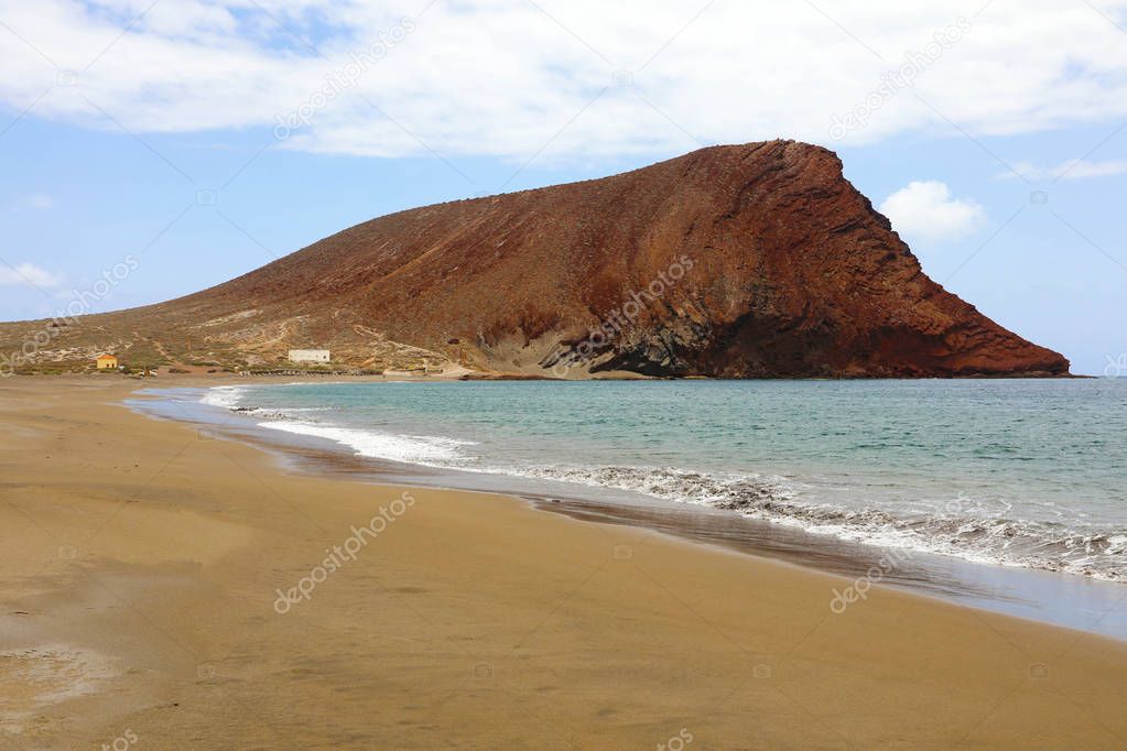 Playa de la Tejita beach with Montana Roja (Red Mountain) in Tenerife, Canary Islands