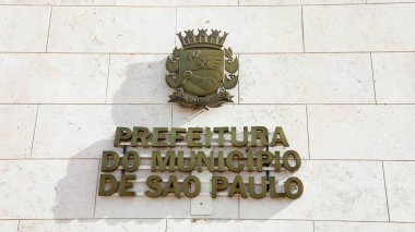 Sao Paulo, Brezilya - 15 Mayıs 019: Sao Paulo Belediyesi Belediye Binası (Prefeitura do Municipio de Sao Paulo) amblemi