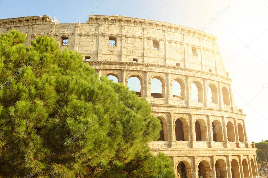 Colosseum in Rome at sunset, Italy, Europe.