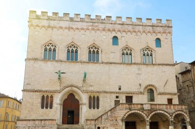 Perugia eski belediye sarayı, Priori Sarayı, Umbria, İtalya.