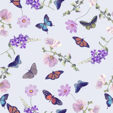 kelebek ve çiçek seamless modeli. Tasarımınız için sonsuz doku.