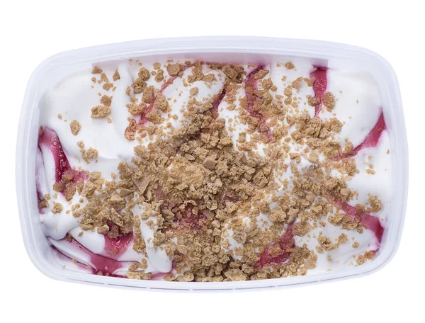 Helado Fresa Cereza Una Caja Plástico Aislada Sobre Fondo Blanco — Foto de Stock