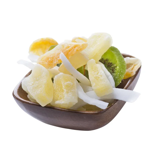 Alimento Saludable Mezcla Frutas Secas Tazón Aislado Sobre Blanco —  Fotos de Stock