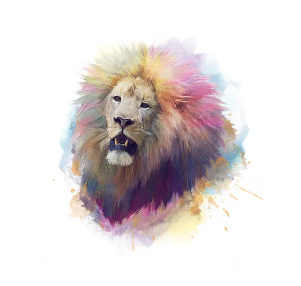 Lion Hoofd Aquarel Witte Achtergrond — Stockfoto