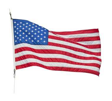 Amerikan bayrağı sallayarak üzerinde izole beyaz arka plan