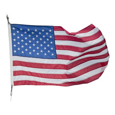 Amerikan bayrağı sallayarak üzerinde izole beyaz arka plan