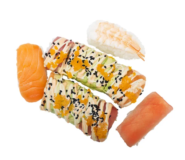 Sushi Rola Sortimento Isolado Fundo Branco — Fotografia de Stock