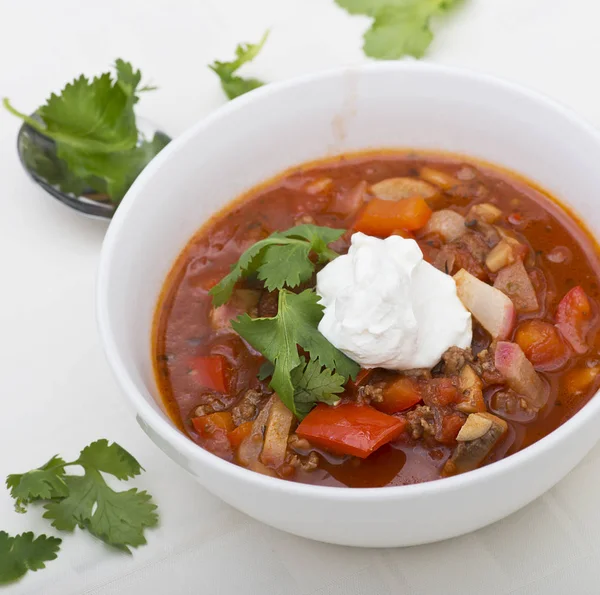 Low Carb Goulash Soup Sour Cream — Stock Photo, Image