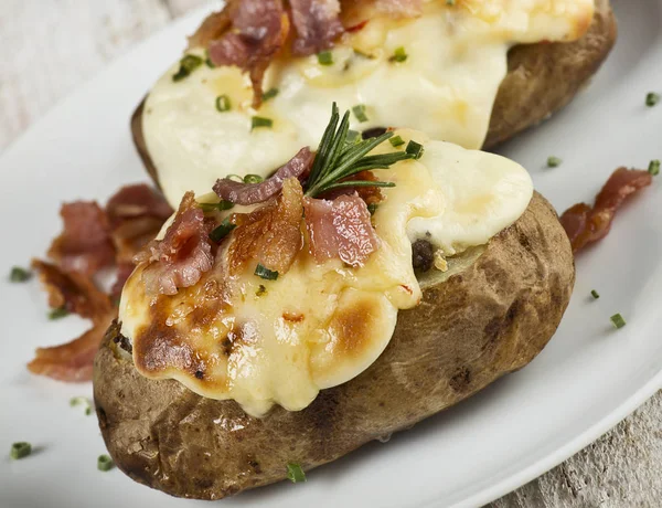 Baked Potatoes Bacon Cheese Close — Stock Photo, Image