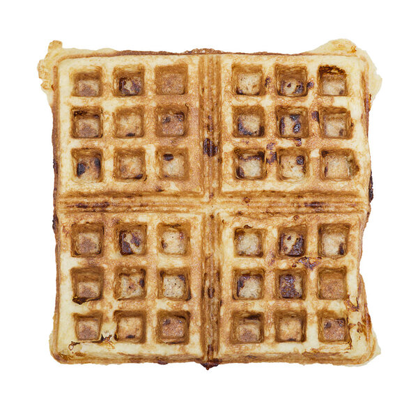 Homemade square belgian waffle on white background