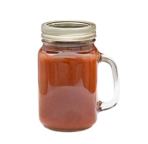 Homemade barbecue sauce in glass jar isolated on white backgroun — Stock Photo, Image