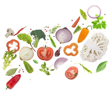 fresh vegetables, herbs and spices  on white background clipart