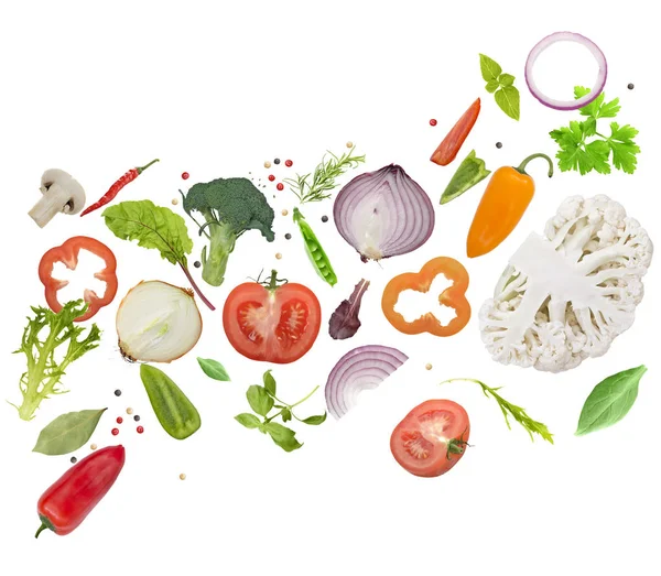 Fresh vegetables, herbs and spices  on white background — Stock Photo, Image